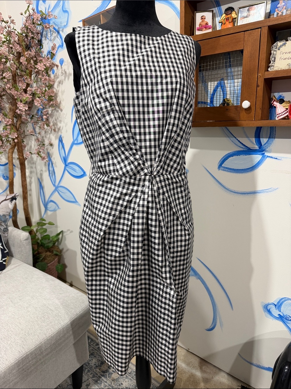 Brooks Brothers Black and White Gingham Midi Dress
